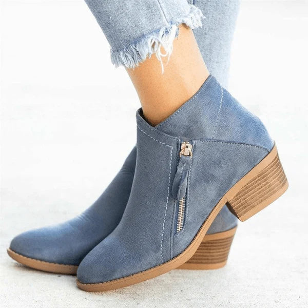 Grace | Women's Suede Side-Zip Ankle Boots with Stacked Low Heel