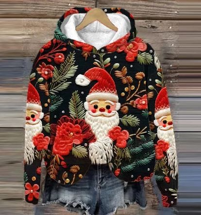 Alfie | Women's Christmas Jumper for Women Embroidered Festive Hooded Relaxed-Fit Jumper - Black