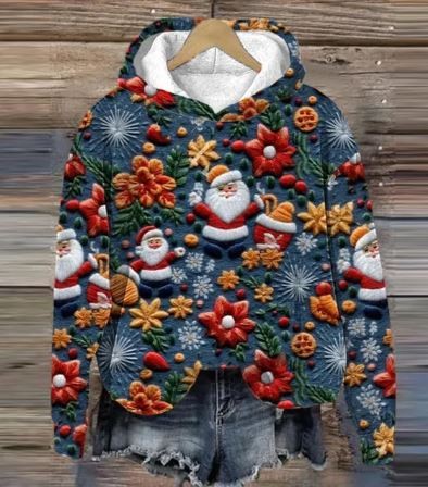 Alfie | Women's Christmas Jumper for Women Embroidered Festive Hooded Relaxed-Fit Jumper - Dunkelblau