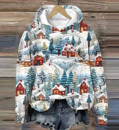 Alfie | Women's Christmas Jumper for Women Embroidered Festive Hooded Relaxed-Fit Jumper - Hellblau