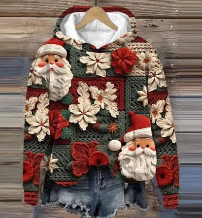 Alfie | Women's Christmas Jumper for Women Embroidered Festive Hooded Relaxed-Fit Jumper - Moosgrün