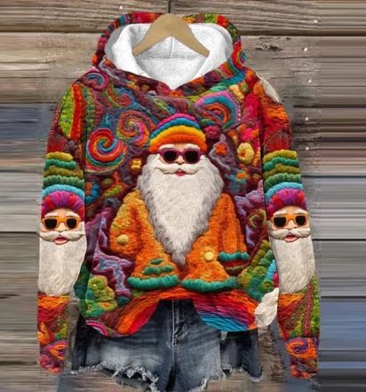 Alfie | Women's Christmas Jumper for Women Embroidered Festive Hooded Relaxed-Fit Jumper - Multi Farbe