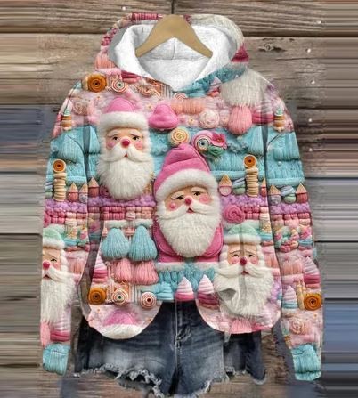 Alfie | Women's Christmas Jumper for Women Embroidered Festive Hooded Relaxed-Fit Jumper - Pink