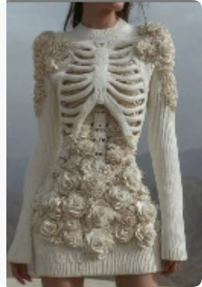 Alice | Women's Anatomical Skeleton Print Long-Sleeve Floral Mini Dress - Soft White