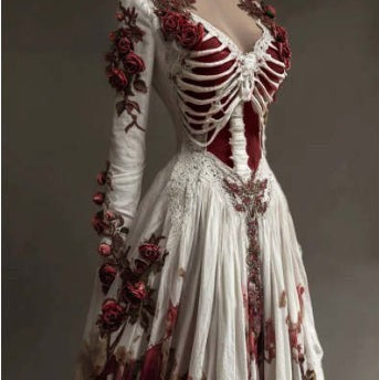 Alice | Women's Anatomical Skeleton Print Long-Sleeve Floral Mini Dress - White Red