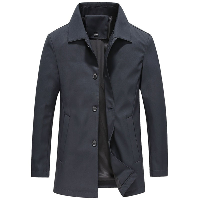 Archie | Men's Slim-Fit Button-Front Long Jacket - Navy Blue