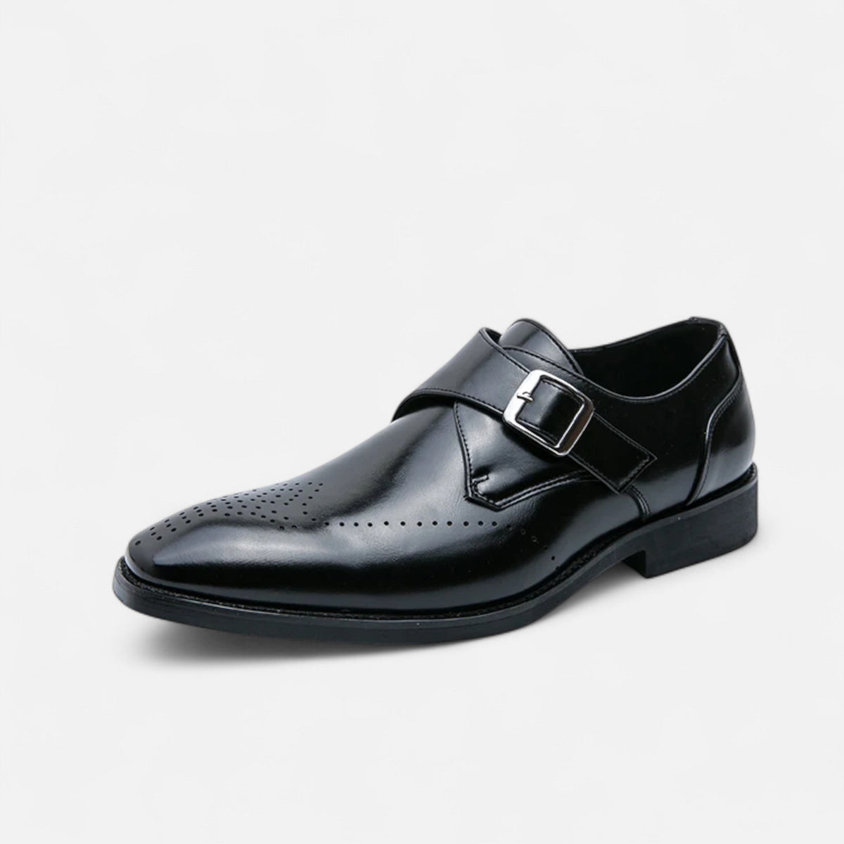 Arthur | Men's Single Monk-Strap Pointed-Toe Perforated Formal Shoes - Black