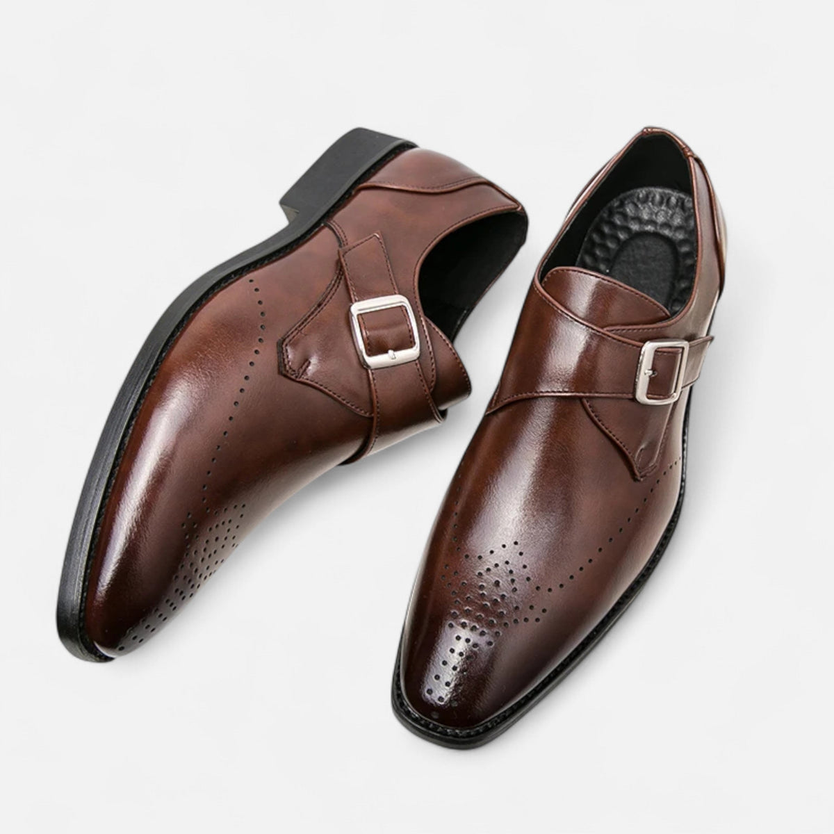 Arthur | Men's Single Monk-Strap Pointed-Toe Perforated Formal Shoes - Brown