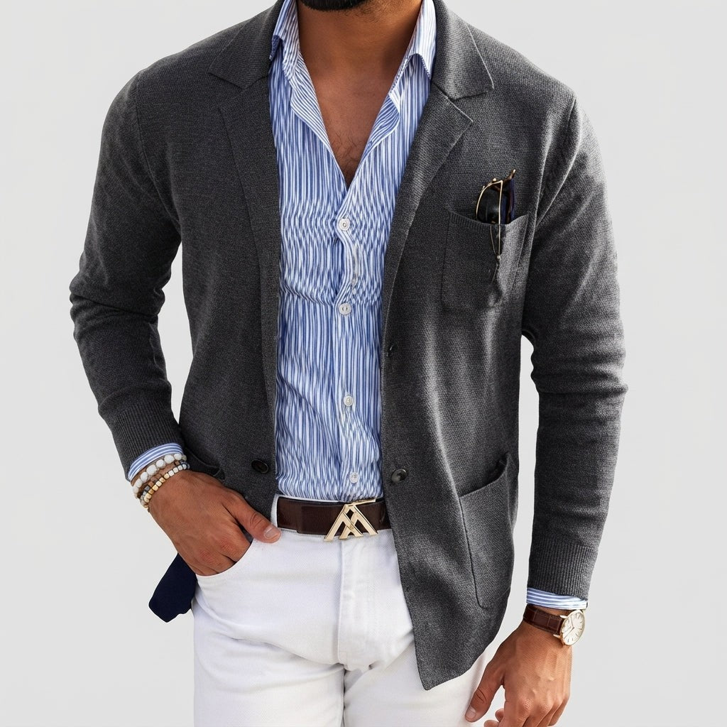 Arthur | Men's Tailored Notch Lapel Single-Breasted Knit Blazer - Dark Gray