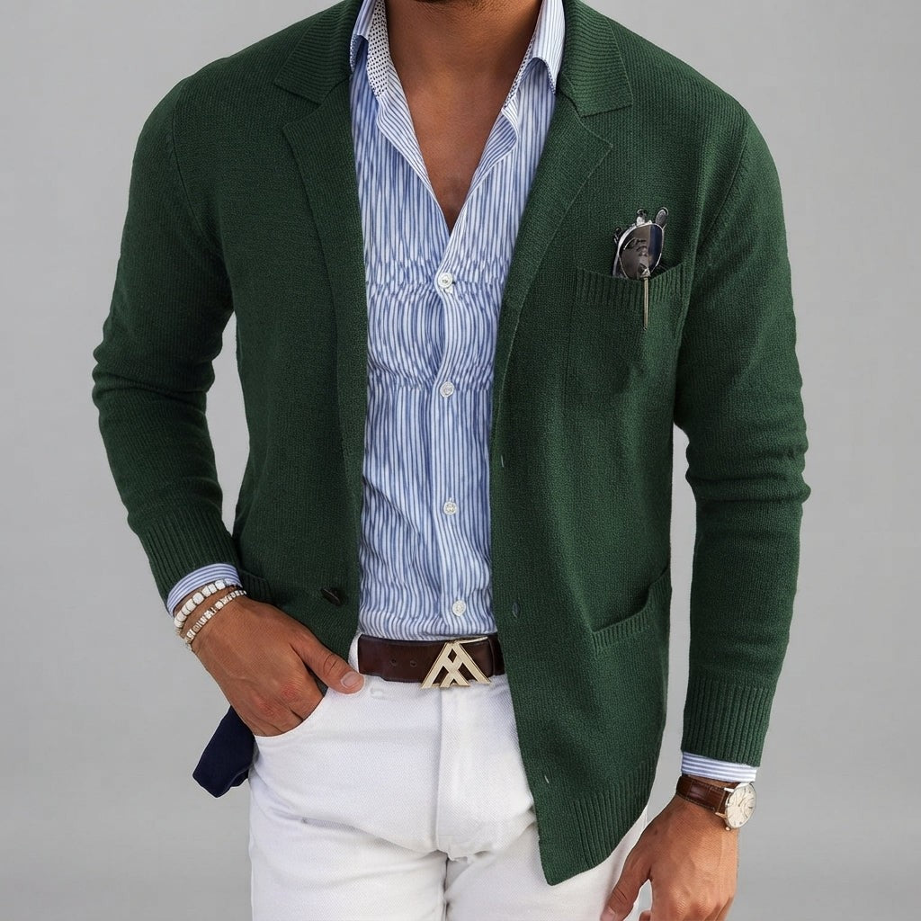 Arthur | Men's Tailored Notch Lapel Single-Breasted Knit Blazer - Green