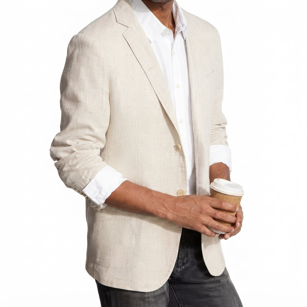 Arthur | Men's Tailored Notch Lapel Single-Breasted Knit Blazer - White
