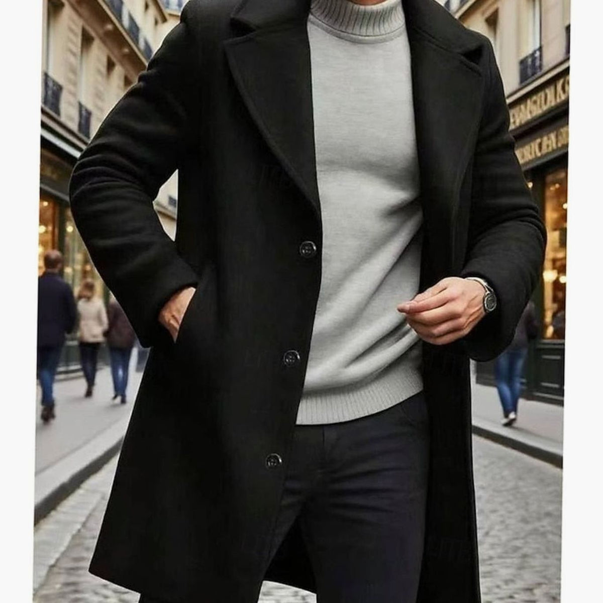 Arthur | Women's Single-Breasted Long Wool Overcoat - Black