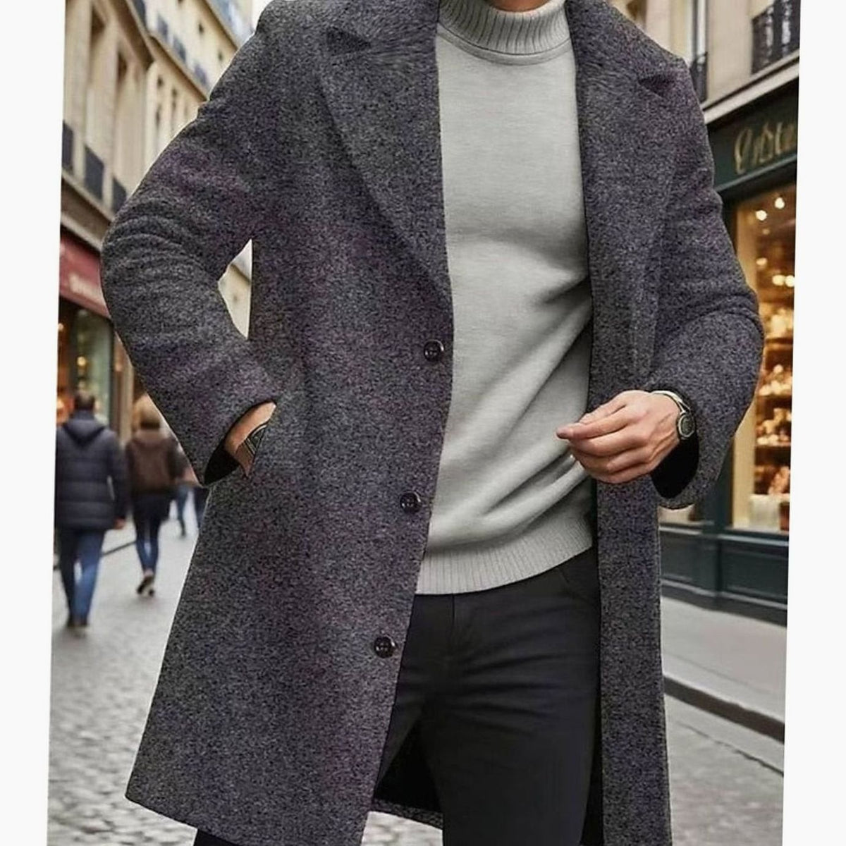 Arthur | Women's Single-Breasted Long Wool Overcoat - Dark Grey