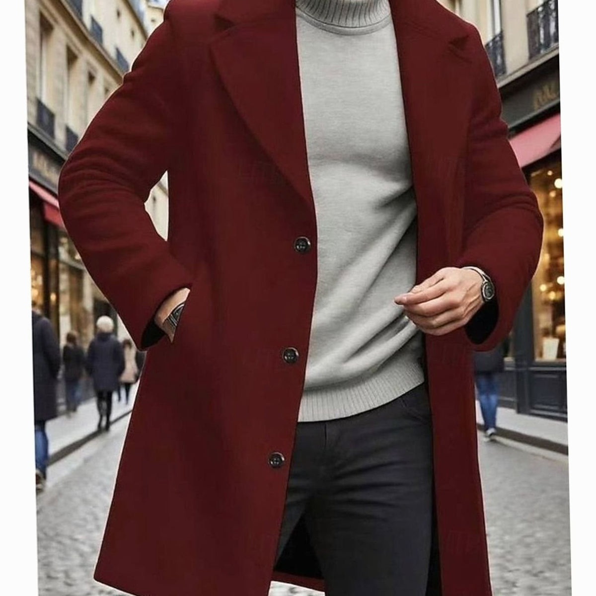 Arthur | Women's Single-Breasted Long Wool Overcoat - Red