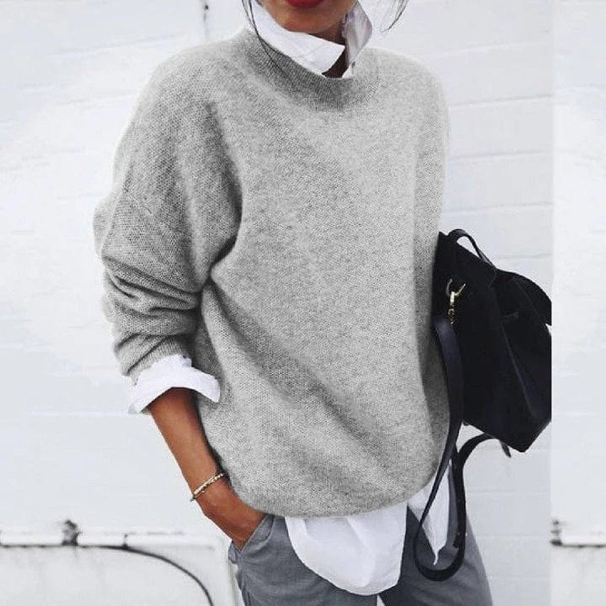 Beatrice | Women's Relaxed Crew Neck Soft Knit Jumper - Gray