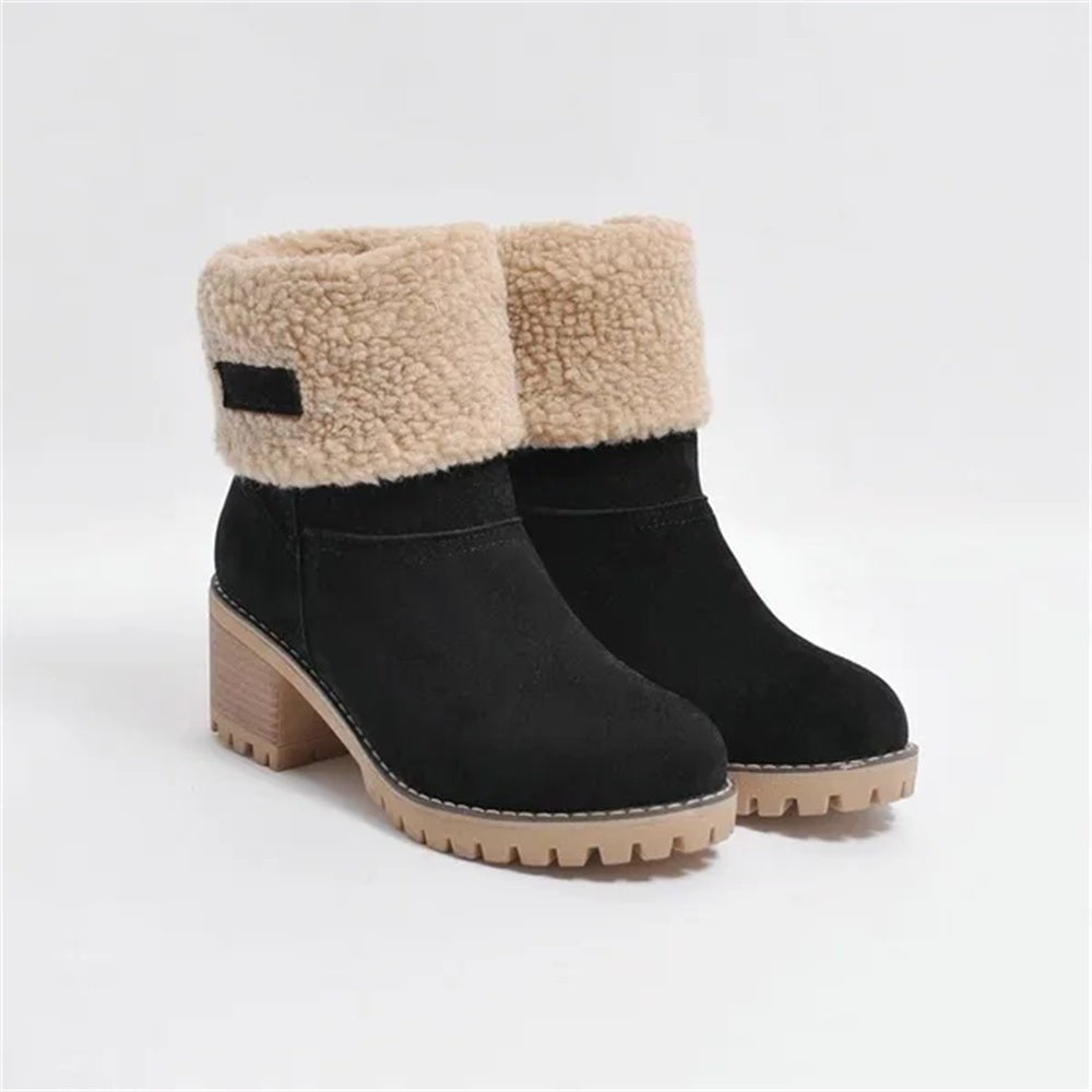 Beatrice | Women's Sherpa Fold-Over Cuff Block Heel Ankle Boot - Black