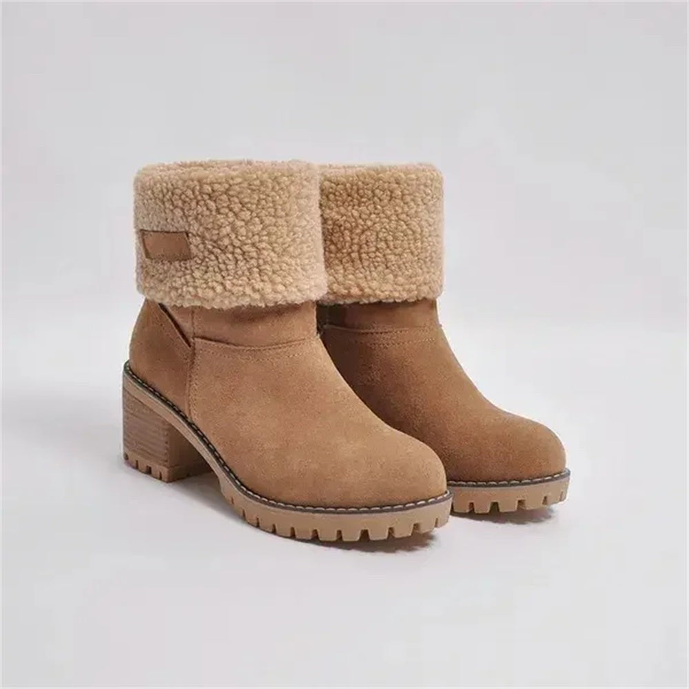 Beatrice | Women's Sherpa Fold-Over Cuff Block Heel Ankle Boot - Brown