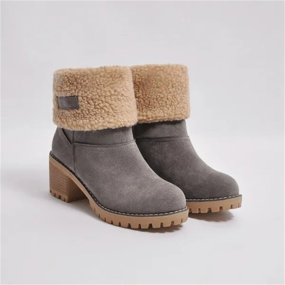 Beatrice | Women's Sherpa Fold-Over Cuff Block Heel Ankle Boot - Gray