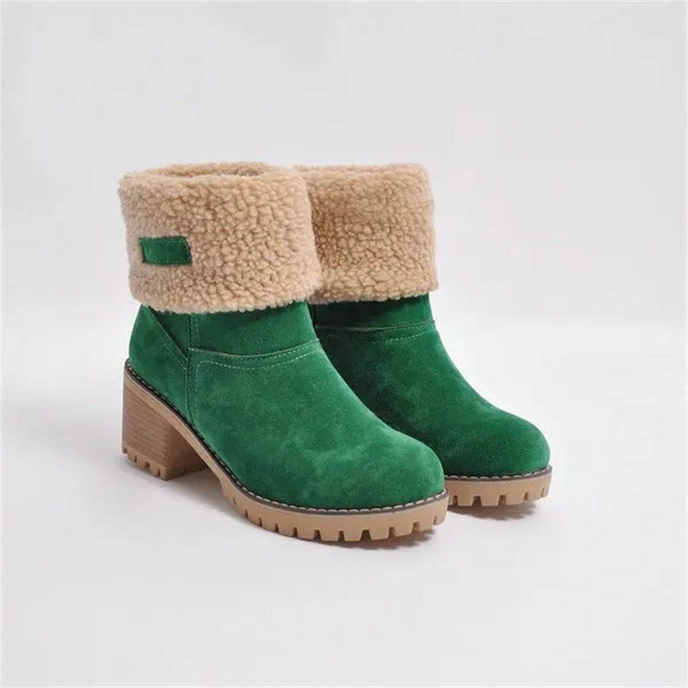 Beatrice | Women's Sherpa Fold-Over Cuff Block Heel Ankle Boot - Green