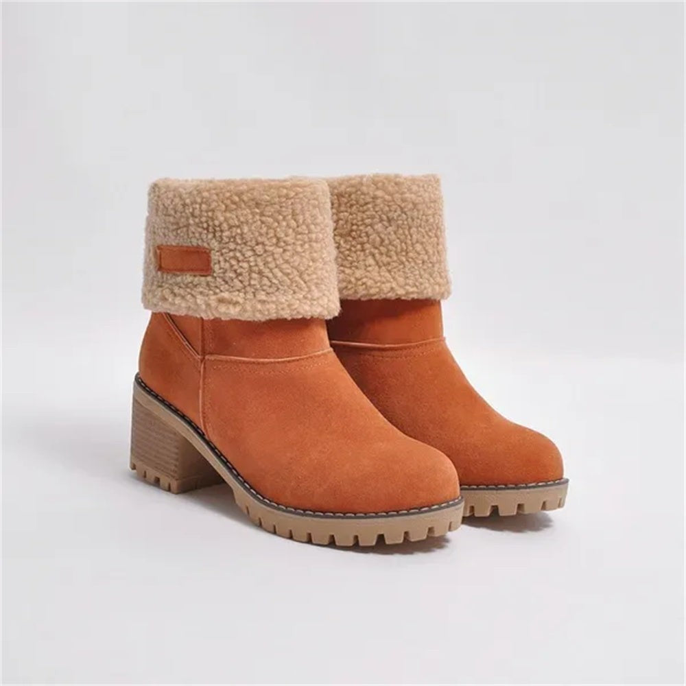 Beatrice | Women's Sherpa Fold-Over Cuff Block Heel Ankle Boot - Orange