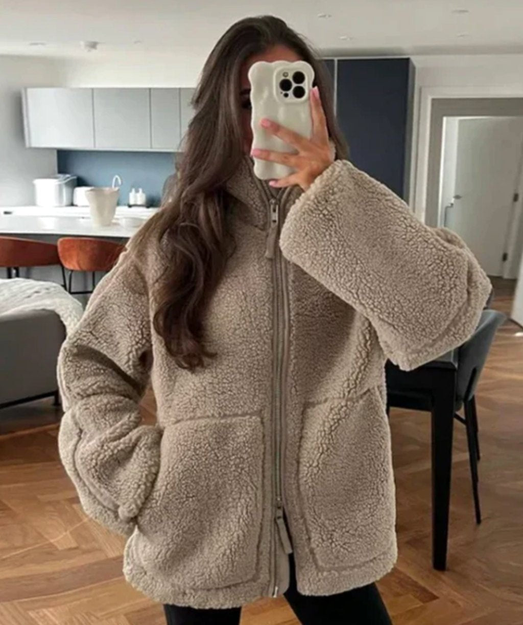 Charlotte | Women's Relaxed-Fit High-Neck Full-Zip Teddy Fleece Jacket - Bronze