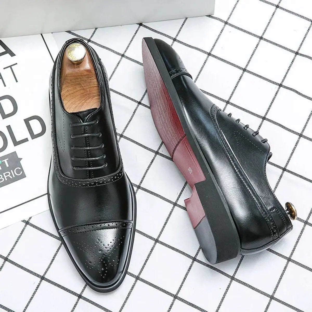 Edward | Men's Cap-Toe Brogue Lace-Up Red-Sole Oxford Shoes - Black
