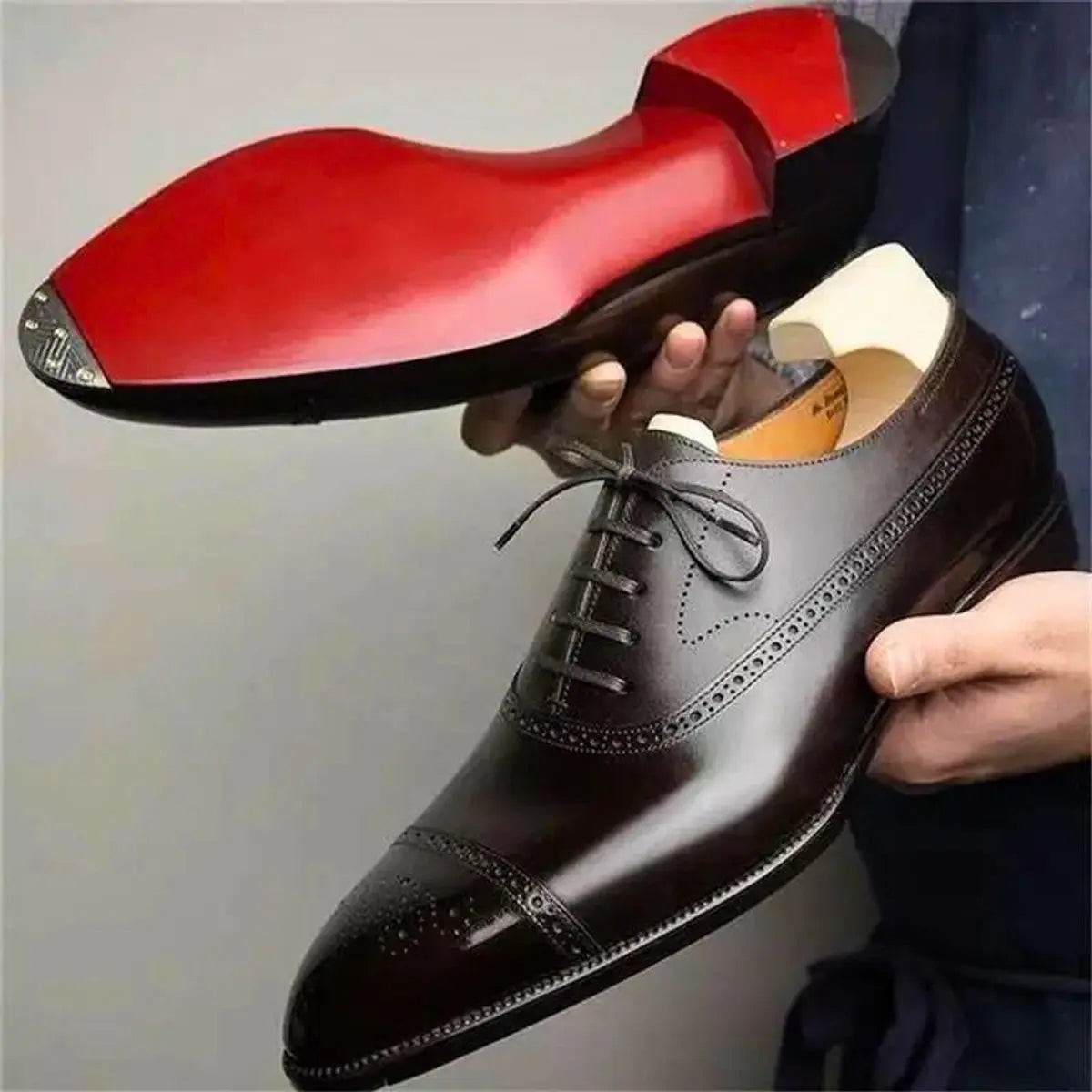Edward | Men's Cap-Toe Brogue Lace-Up Red-Sole Oxford Shoes - Brown