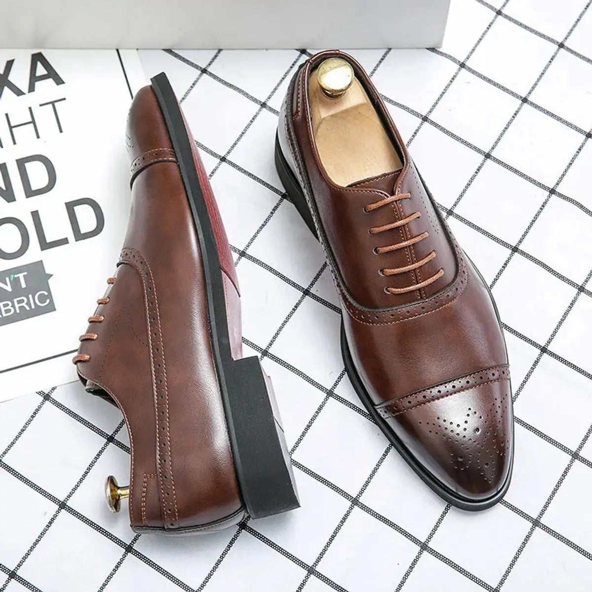 Edward | Men's Cap-Toe Brogue Lace-Up Red-Sole Oxford Shoes - Brown