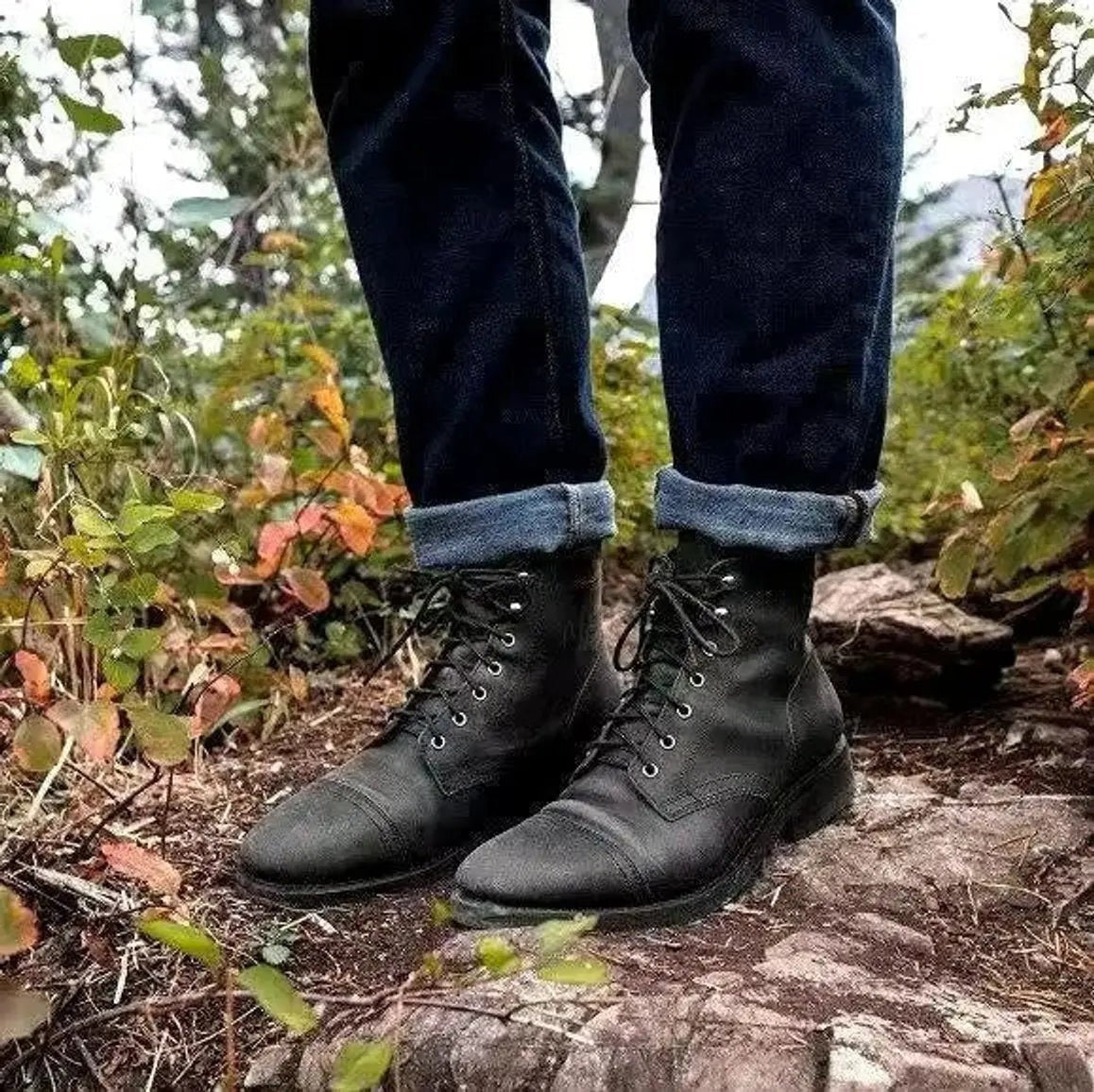Edward | Men's Lace-Up Cap-Toe Ankle Boots - Black
