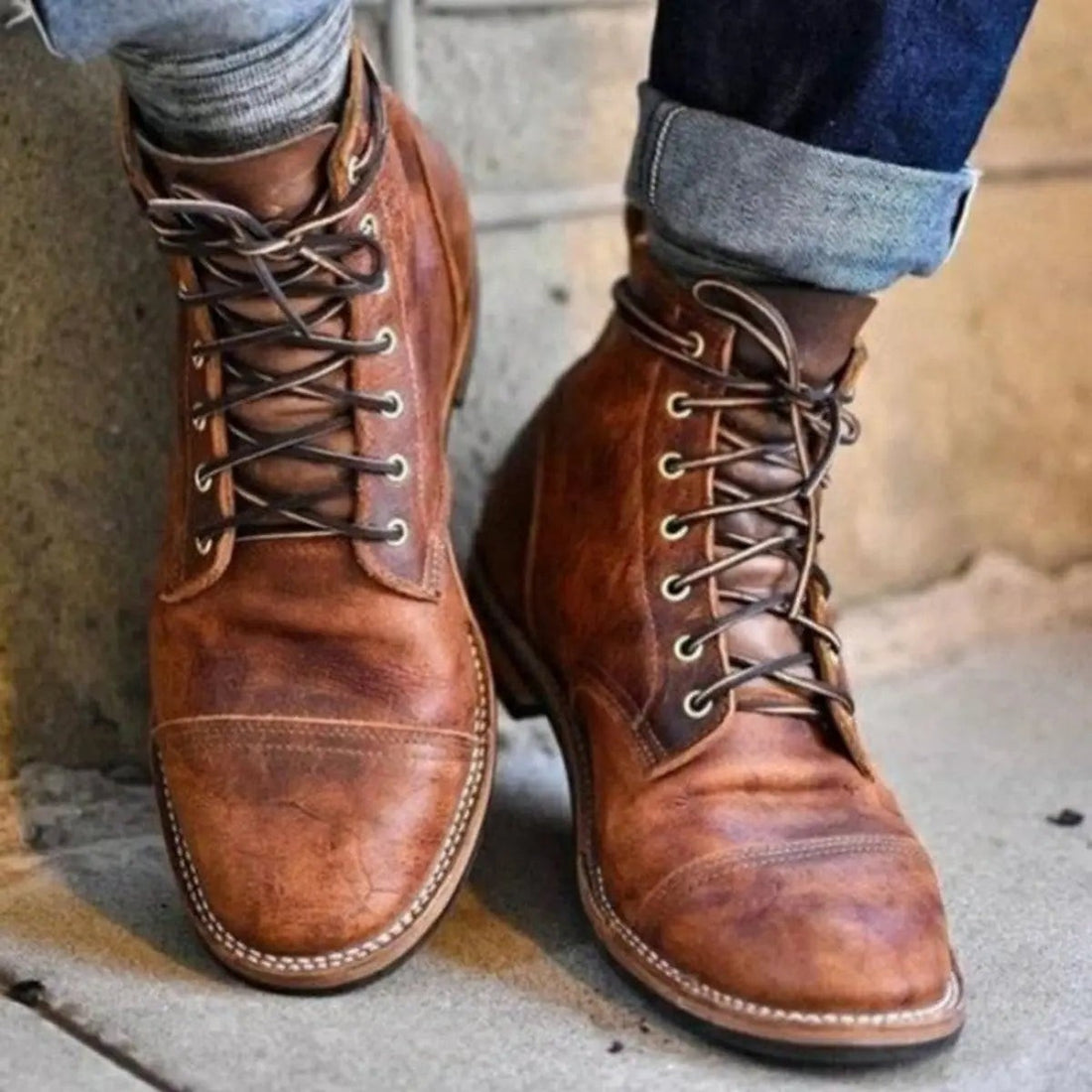 Edward | Men's Lace-Up Cap-Toe Ankle Boots - Brown