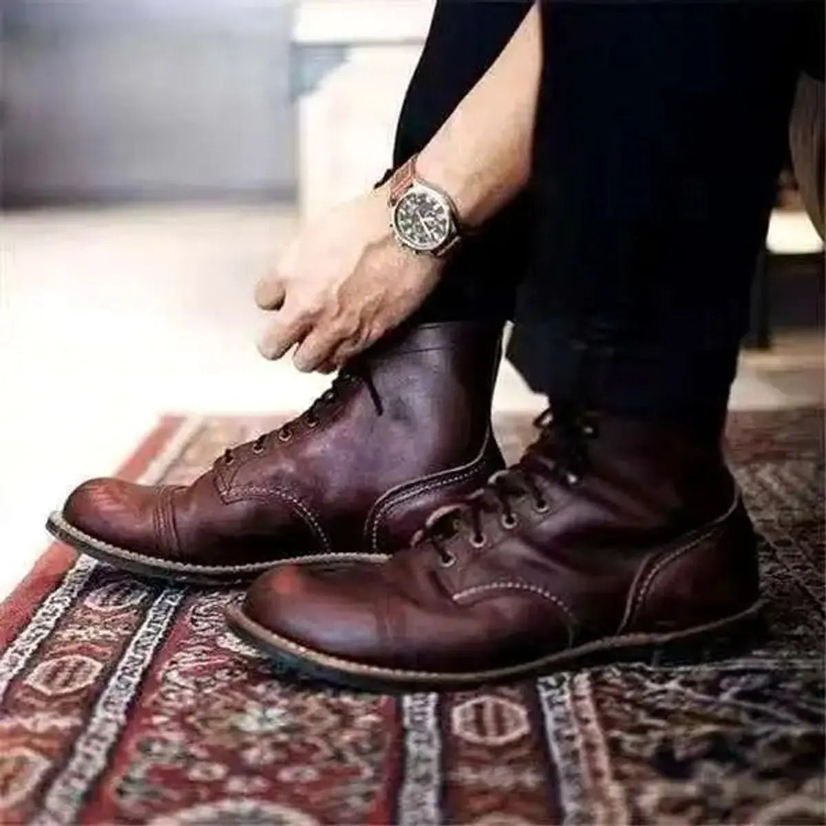 Edward | Men's Lace-Up Cap-Toe Ankle Boots - Dark Brown