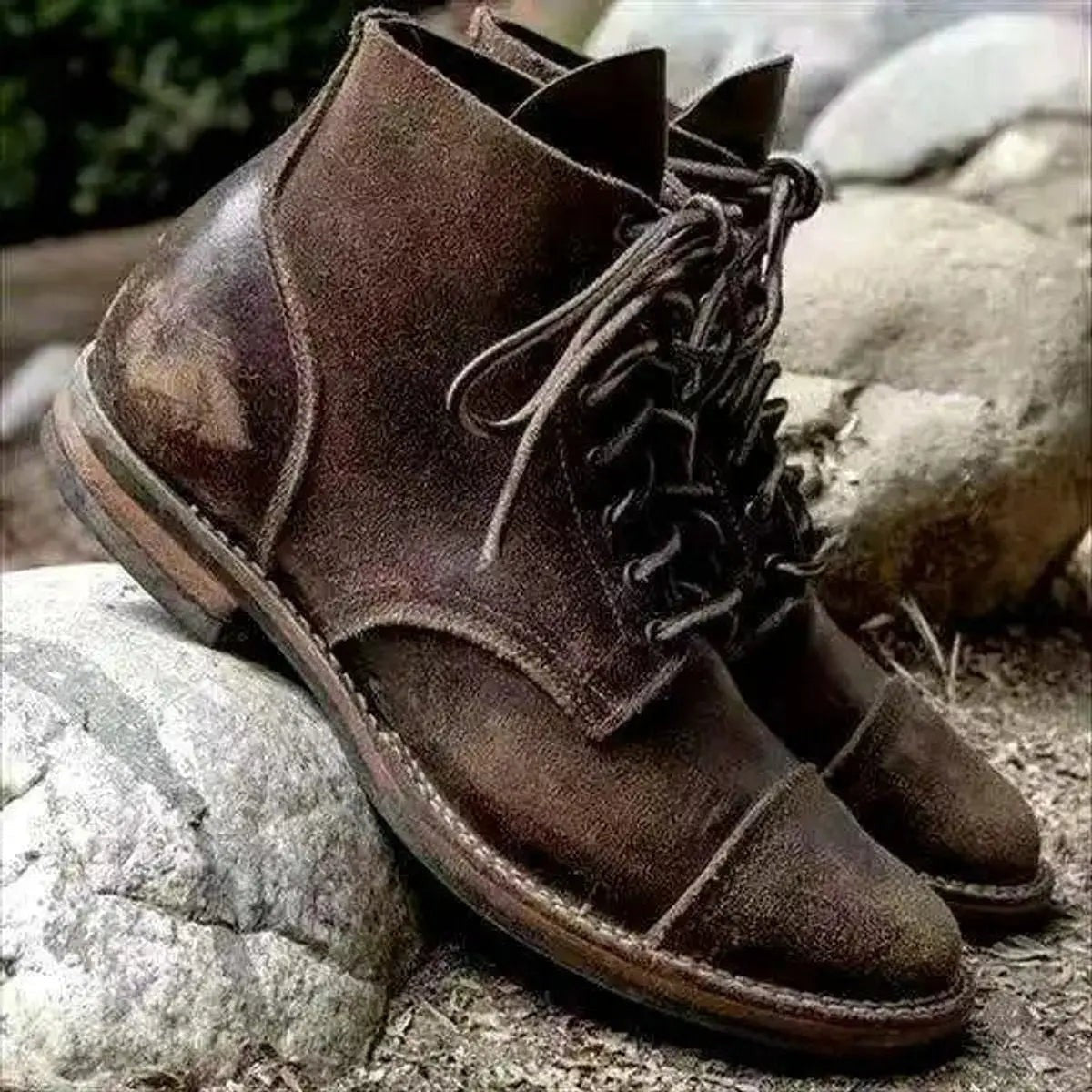 Edward | Men's Lace-Up Cap-Toe Ankle Boots - Khaki