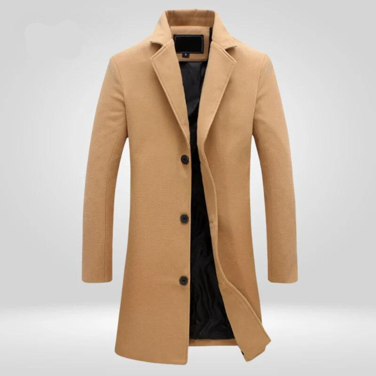 Edward | Men's Single-Breasted Notch Lapel Knee-Length Wool Overcoat - Camel