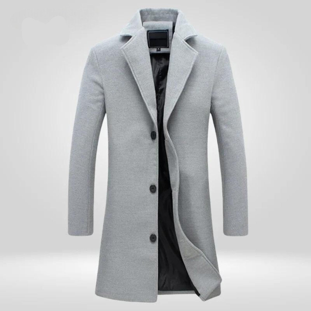 Edward | Men's Single-Breasted Notch Lapel Knee-Length Wool Overcoat - Gray