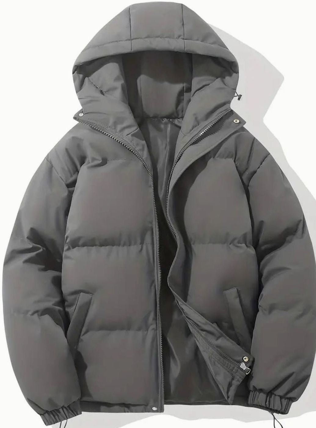 Elsie | Women's Oversized Hooded Full-Zip Quilted Puffer Jacket - Dark Gray