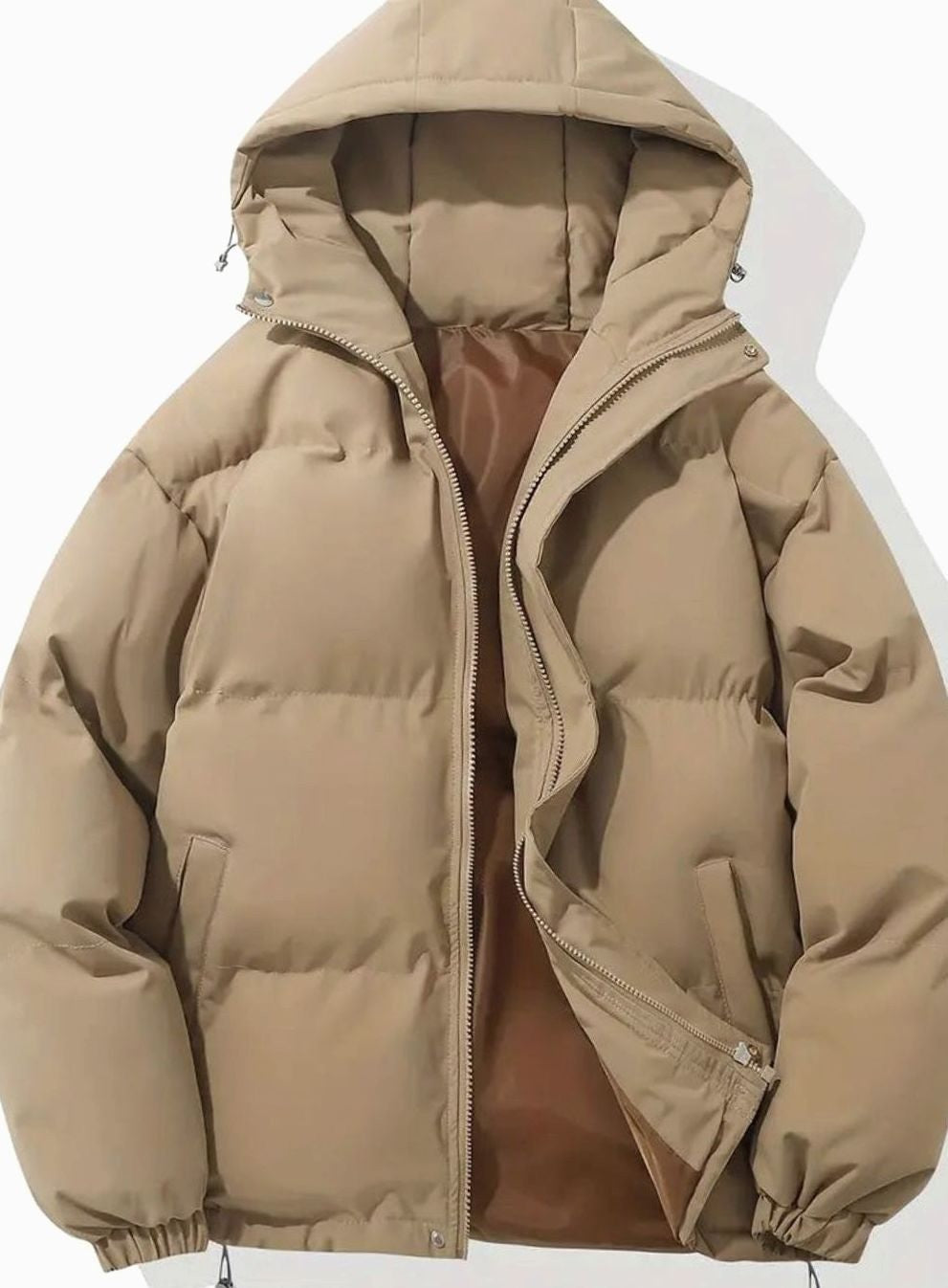 Elsie | Women's Oversized Hooded Full-Zip Quilted Puffer Jacket - Khaki