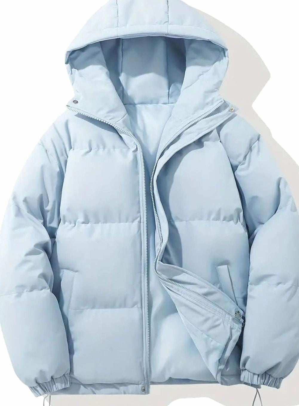 Elsie | Women's Oversized Hooded Full-Zip Quilted Puffer Jacket - Light Blue