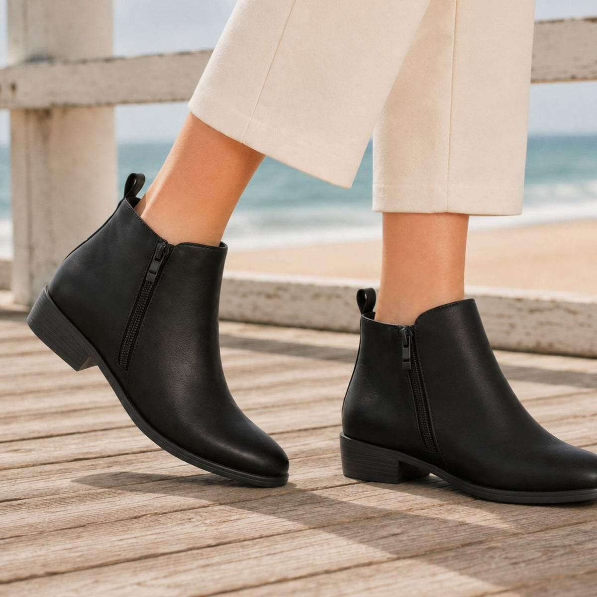 Emily | Women's Side-Zip Orthopedic Low-Heel Ankle Boots - Black