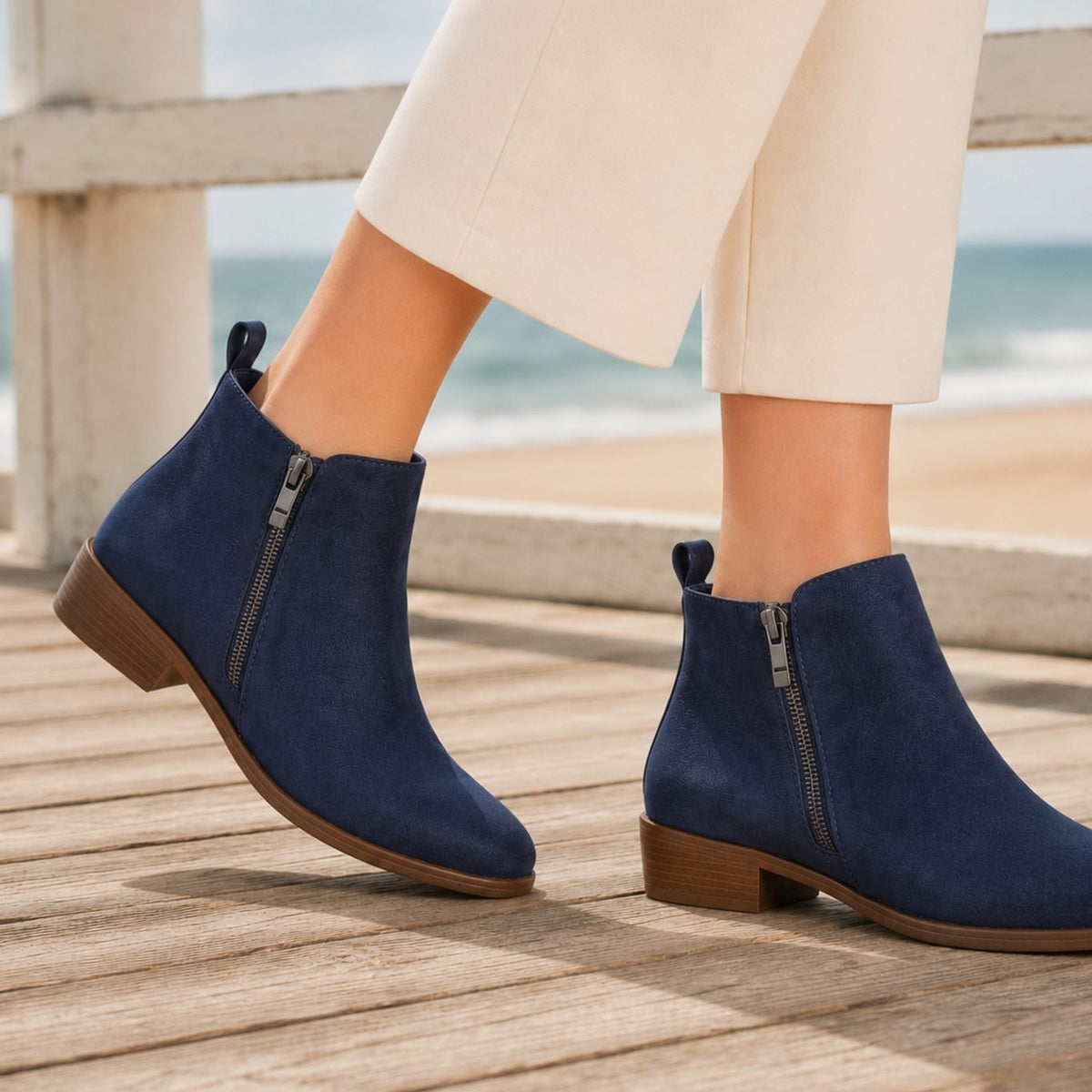 Emily | Women's Side-Zip Orthopedic Low-Heel Ankle Boots - Blue