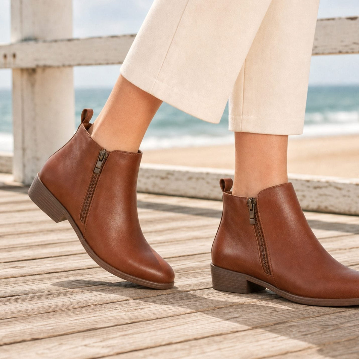 Emily | Women's Side-Zip Orthopedic Low-Heel Ankle Boots - Brown