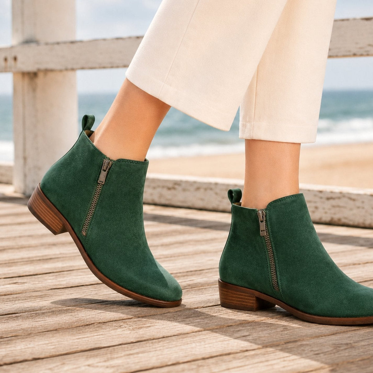 Emily | Women's Side-Zip Orthopedic Low-Heel Ankle Boots - Green