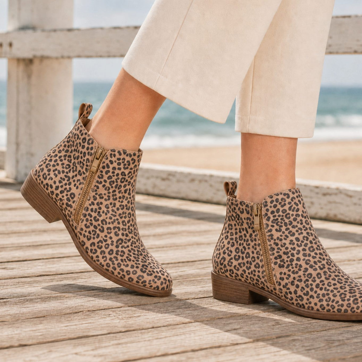 Emily | Women's Side-Zip Orthopedic Low-Heel Ankle Boots - Leopard