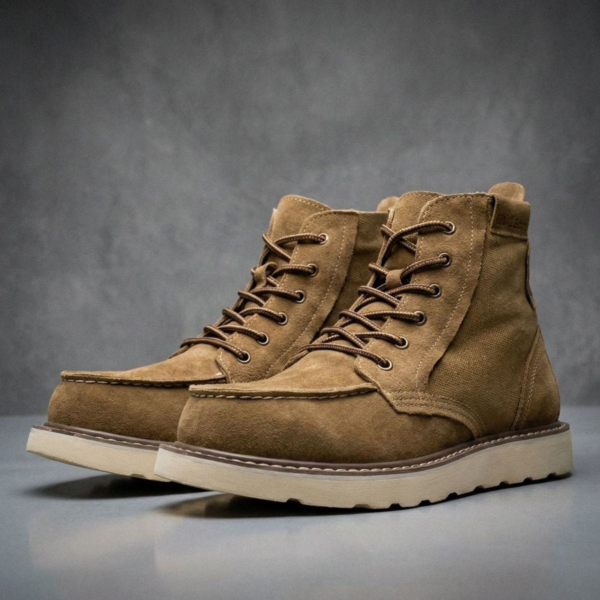 Finley | Men's High-Ankle Moc-Toe Lace-Up Boots with Cream Contrast Sole - Brown