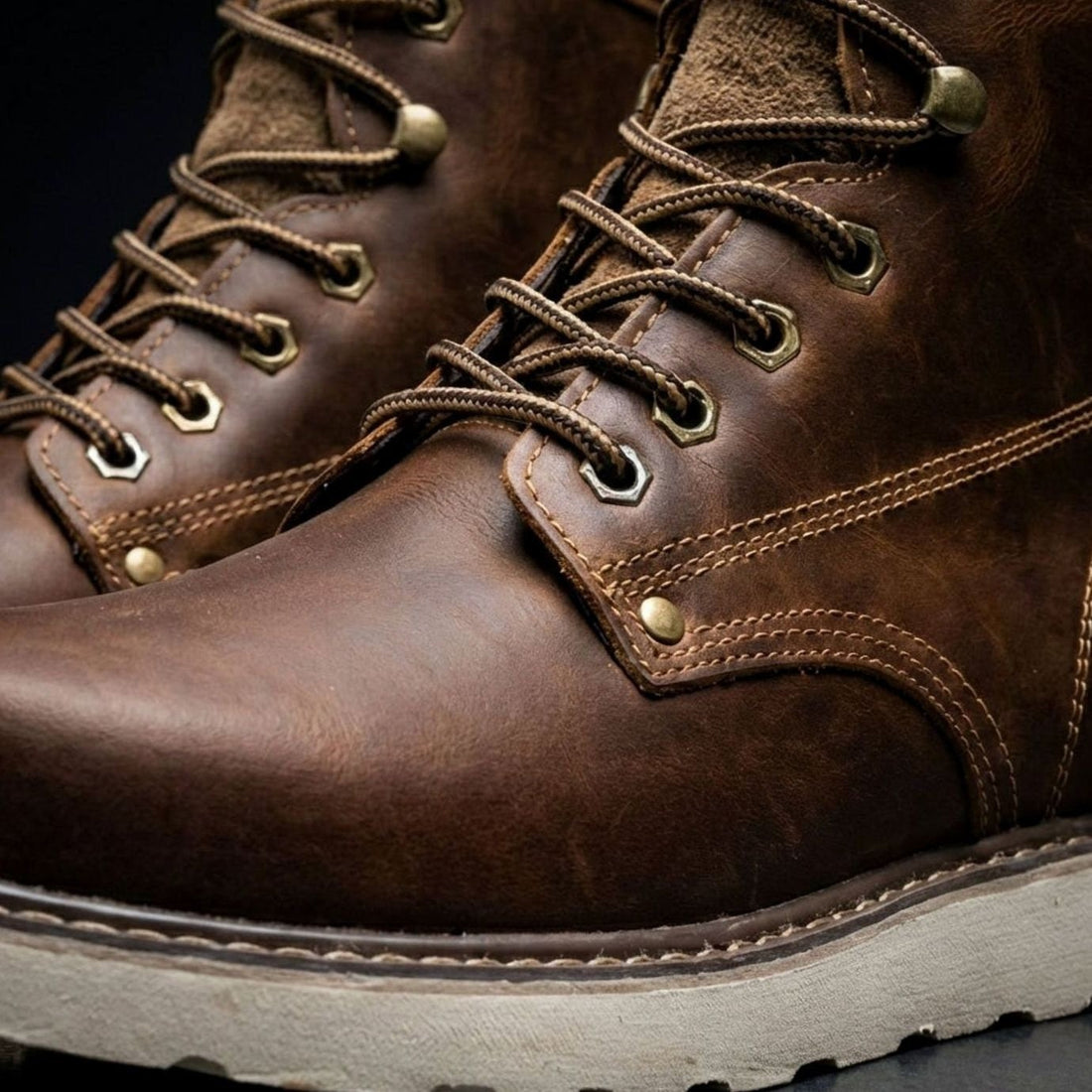 Finley | Men's High-Ankle Moc-Toe Lace-Up Boots with Cream Contrast Sole - Dark Brown