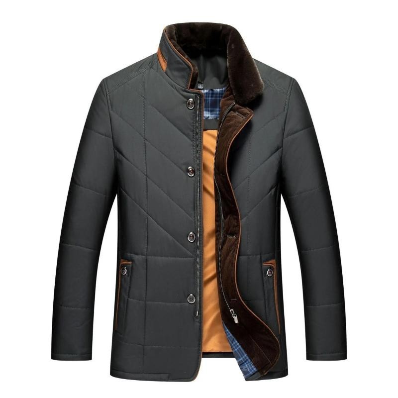 Finley | Men's Quilted Stand-Collar Jacket with Faux Fur Trim and Contrast Piping - Black