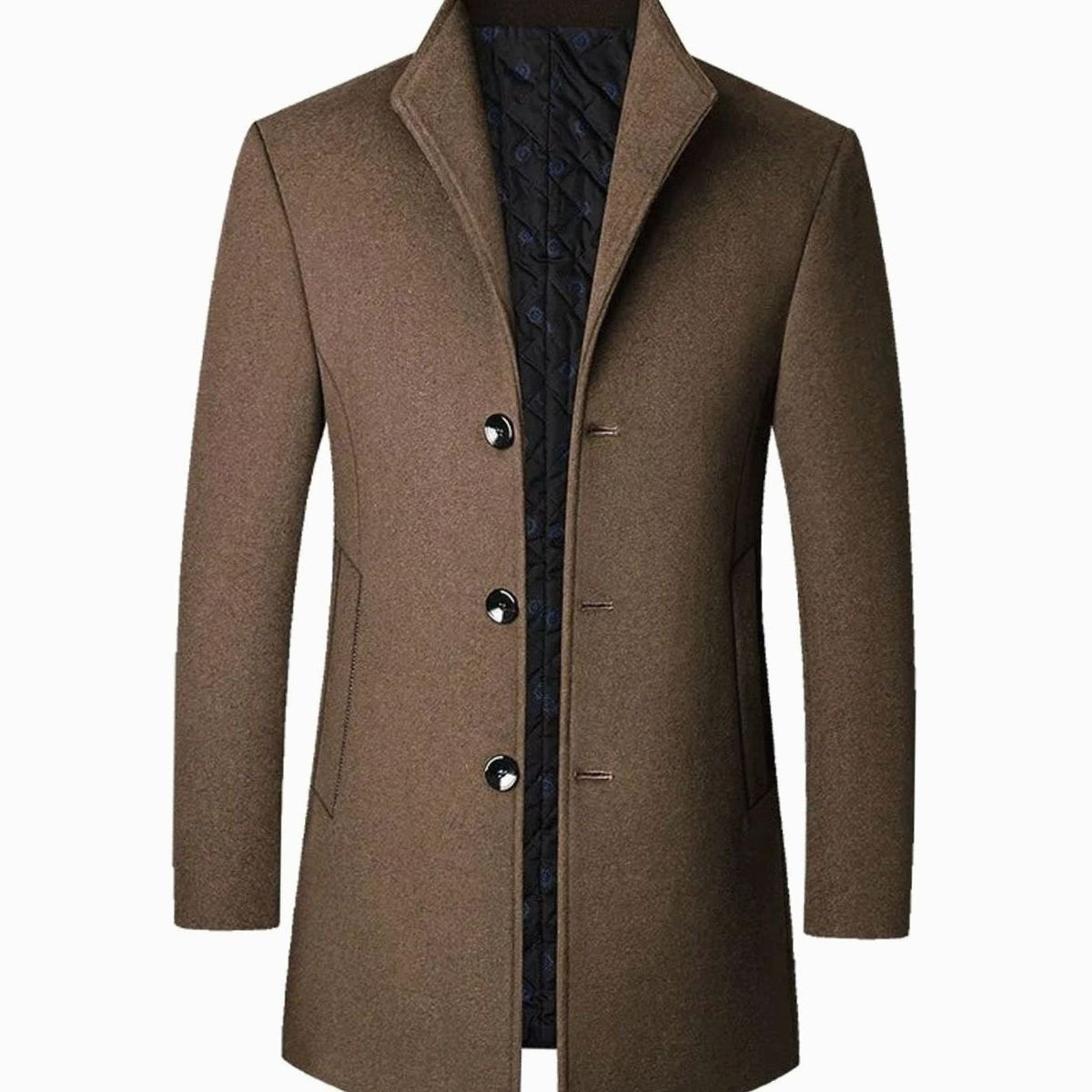 Finley | Men's Single-Breasted Stand-Collar Tailored Long Overcoat - Brown