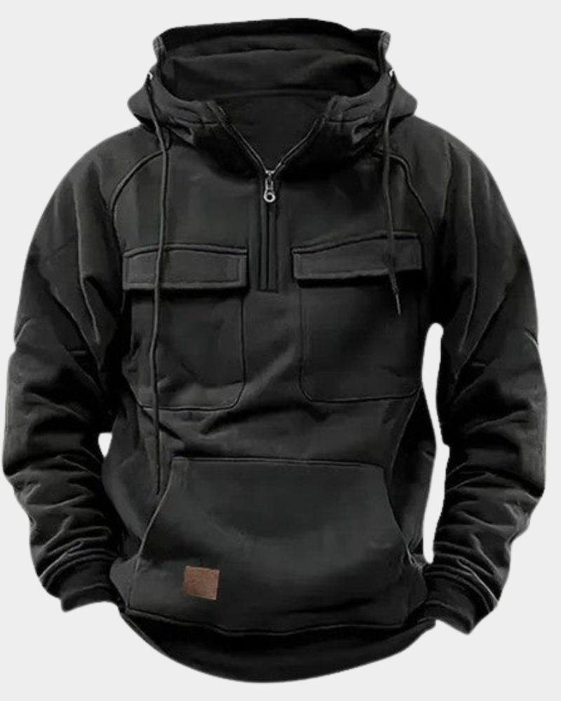 Finley | Men's Stand-Collar Full-Zip Hoodie with Cargo Pockets and Kangaroo Pouch - Armeegrün