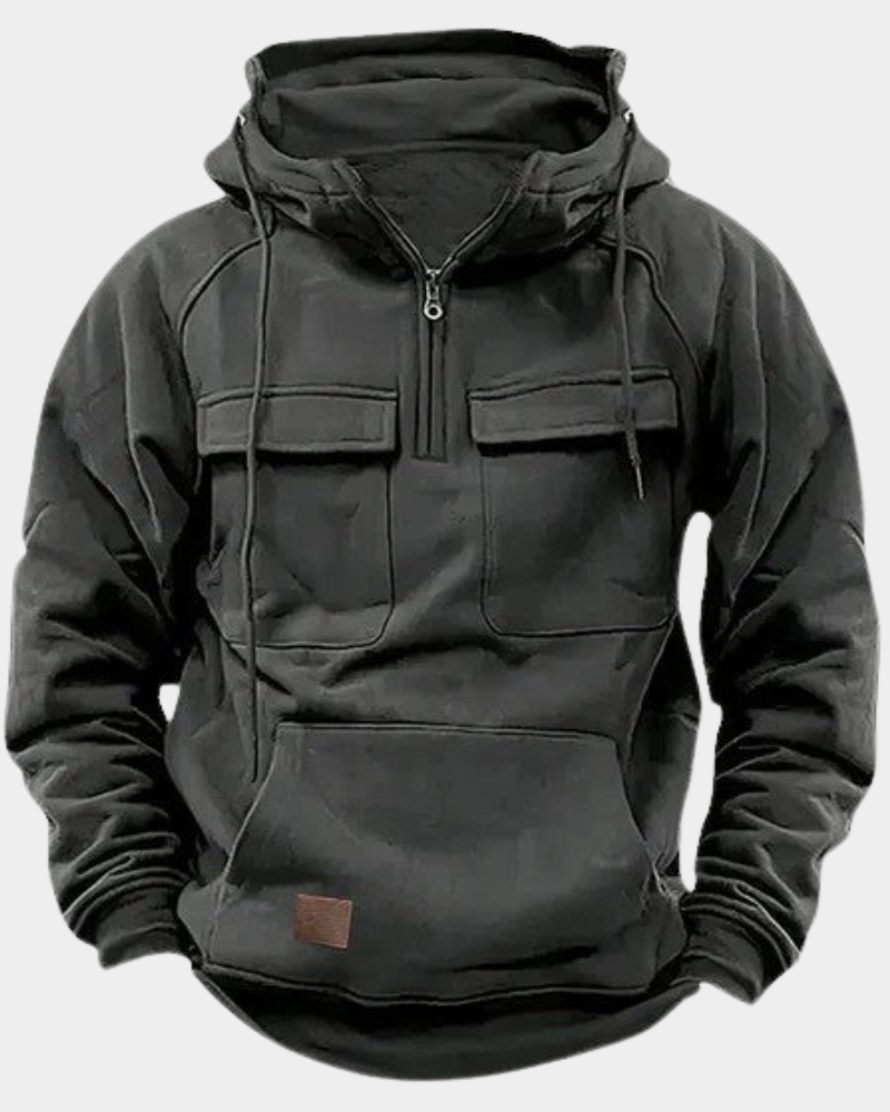 Finley | Men's Stand-Collar Full-Zip Hoodie with Cargo Pockets and Kangaroo Pouch - Grey