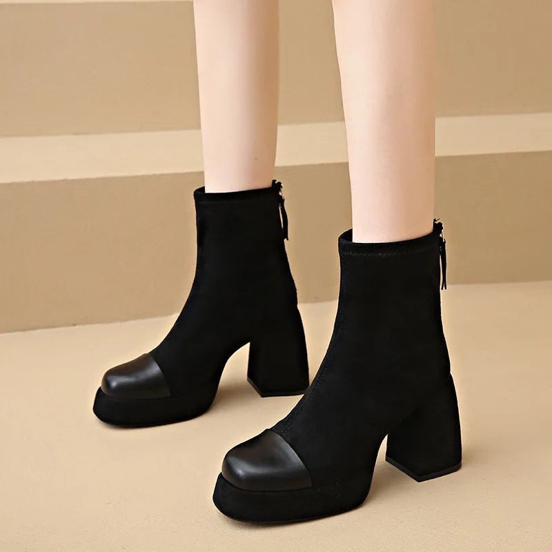 Finley | Women's Platform Block-Heel Ankle Boot with Zip Fastening - Black