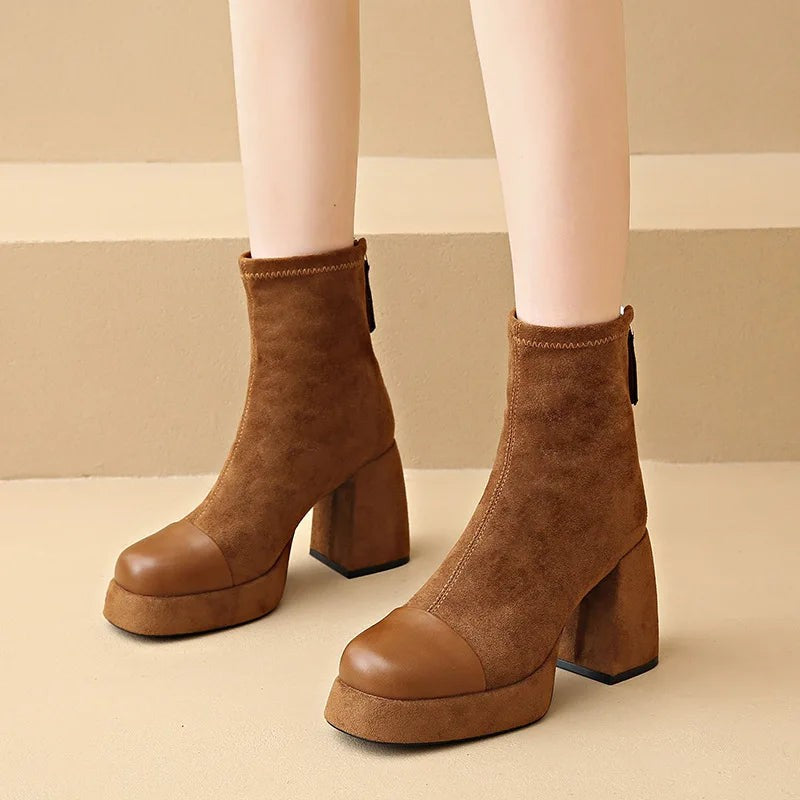 Finley | Women's Platform Block-Heel Ankle Boot with Zip Fastening - Brown